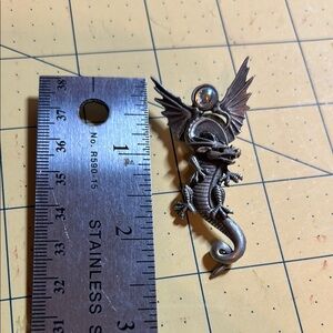 JJ Pewter Silver Dragon Brooch with Gemstone